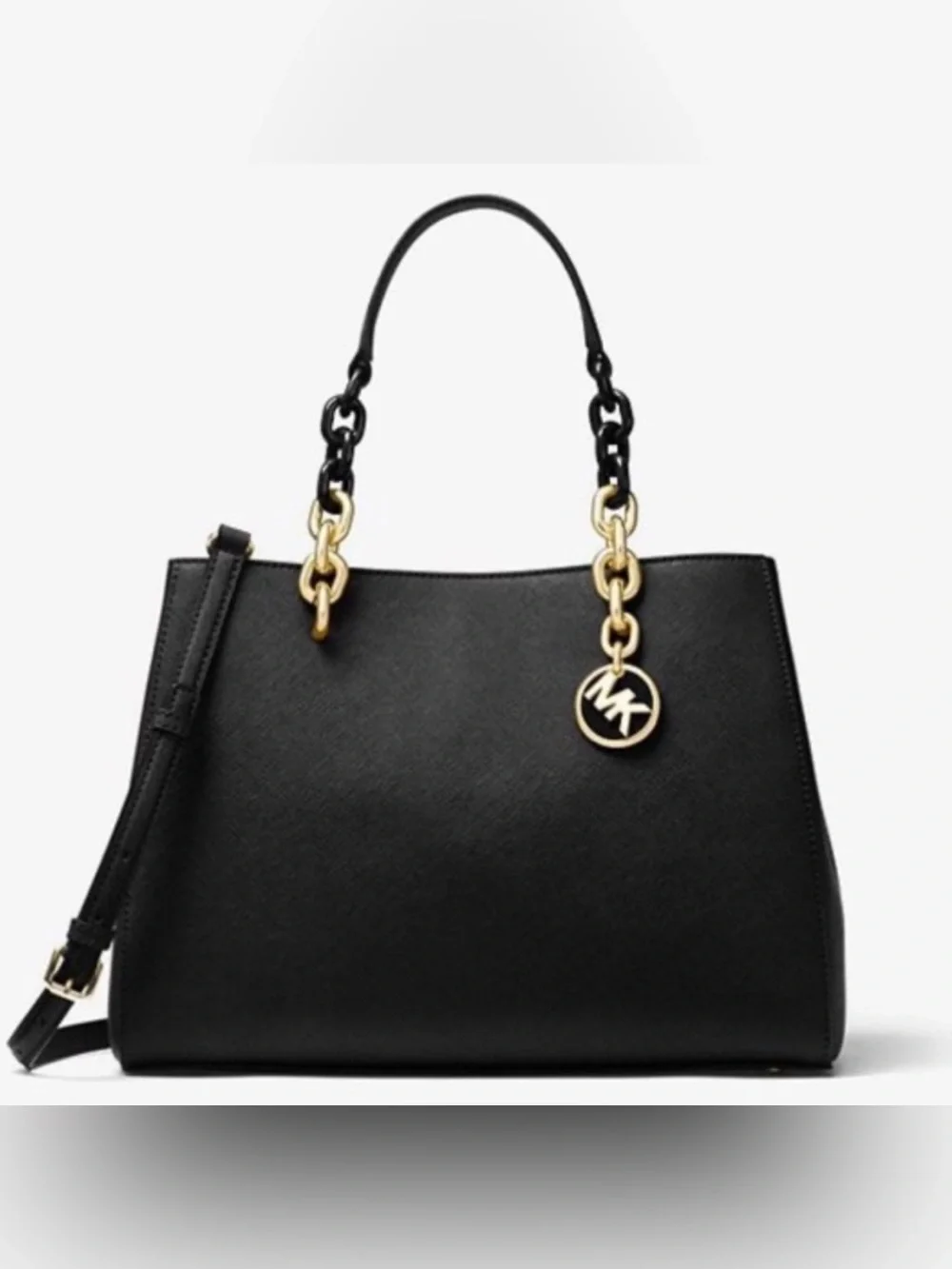 Michael Kors Large Navy Saffiano Leather Satchel Gold Chain
